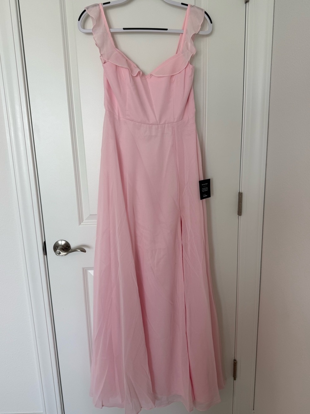 Lulu's Soft Pink Ruffle-Shoulder Dress